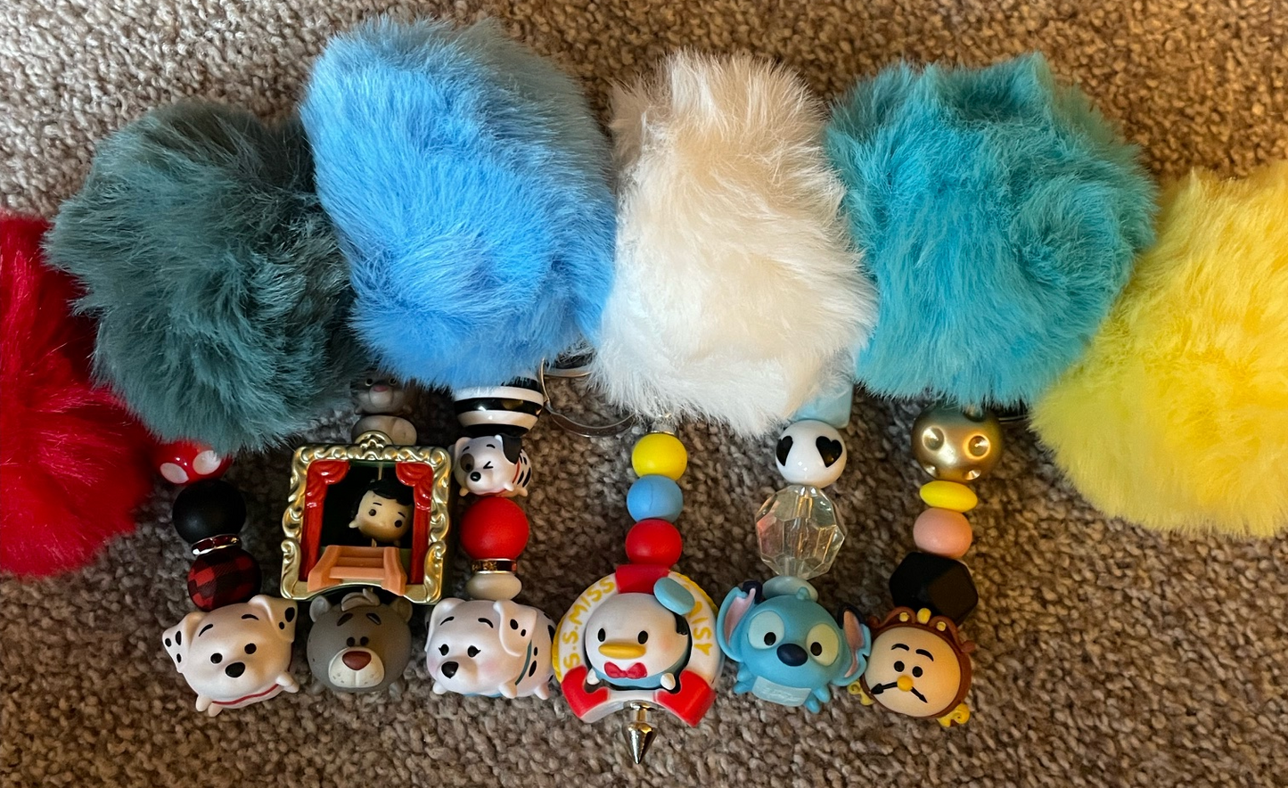 Character keychains with pom pom